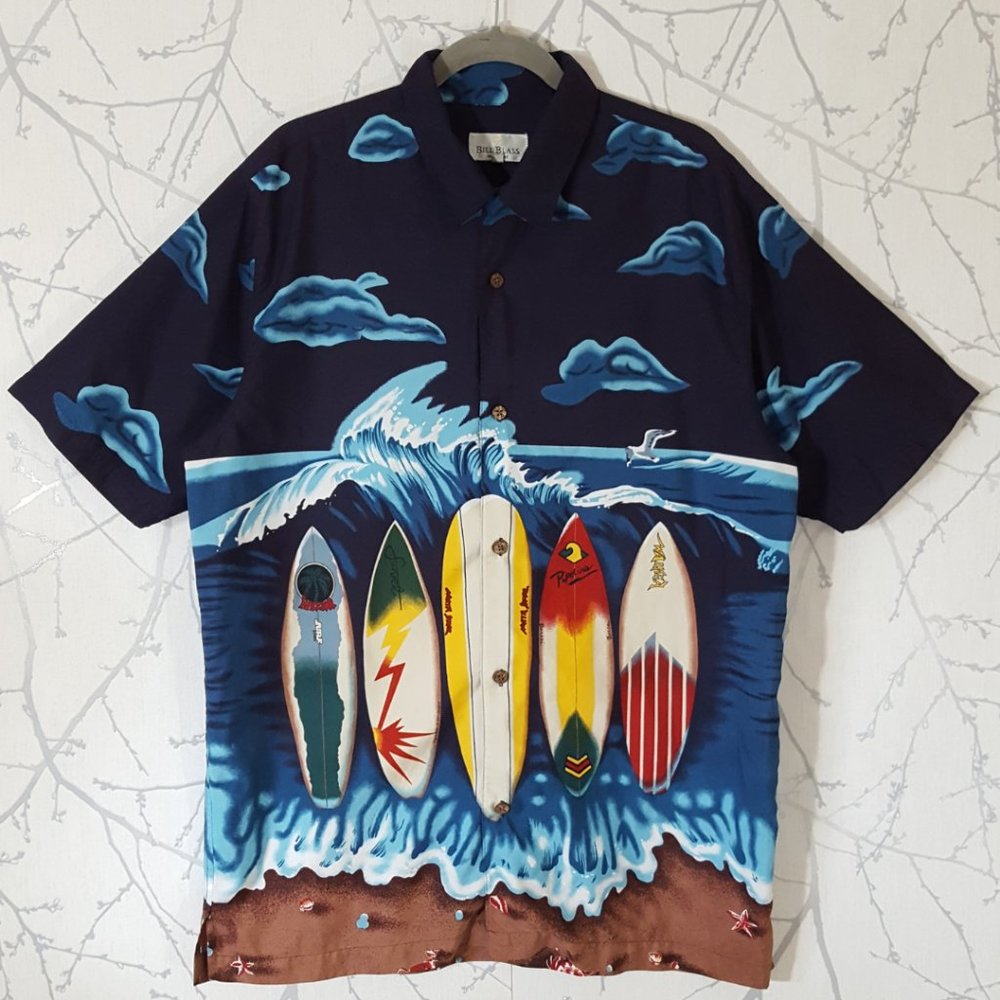 Bill Blass Ocean Surfboards Printed Button Front Short Sleeve Shirt